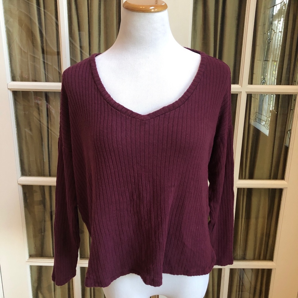 AE Rib Drop Shoulder T-Shirt, Burgandy